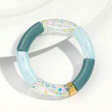 1pc Fashionable Colored Acrylic Curved Tube Elastic Cord Friendship Bracelet, Suitable For Women Everyday Wear, Gift - Elastic Bracelet - View 27