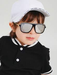 1 PC Boys Girls 4-10Y Acrylic Casual Aviator Square Fashion Black Eyeglasses Suitable For Vacation Outing And Daily Outfit Matching - Multicolor - View 3