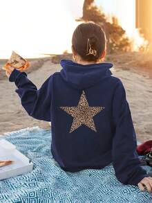 Tween Girls Casual Printed Dark Heather Thermal Lined Sweatshirt For Autumn - Navy Blue - View 8