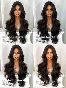 1 Piece Of Black Brown Synthetic Heat-Resistant Curly Hair, 28 Inches Long, Made Of Fiber, Suitable For Daily Use, Natural And Realistic Wig. - Black Brown - View 7