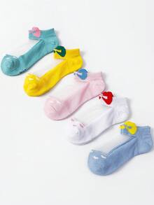 5 Pairs Cartoon Animal Expression Pattern Series Cute Rabbit Heart Print Mesh Kids Ankle Socks - Multicolor - View 16