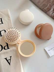 3 Stücke faltbares kompaktes Mini Spiegel & Kamm Set, tragbare Luftpolster Massagebürste, geeignet für Schule, Damen, Make-up Verwendung (3/2/1 Stück verfügbar) - Verschiedenfarbig - Übersicht 3