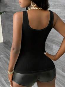 3 Stücke/Set Große Größen Einfarbiges geripptes ärmelloses Tanktop mit V-Ausschnitt