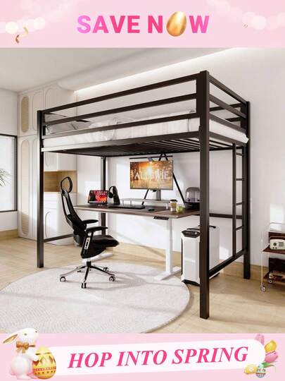 Allewie Heavy Duty Twin Size Metal Loft Bed For Juniors & Adults, With Full-Length Guardrail, Removable Stairs & Ladder, Noise-Free, Space-Saving, No Box Spring Needed, Available In Black, White, Apple Green * Bed Frame Queen Queen Bed Frame Bed Frame Full Full Size Bed Frame King Size Bed Frame Twin Bed Frame Room Decor Home Decor Christmas Decor Bedroom Decor Valentine Day Decor Storage Living Room Decor Furniture House Decor