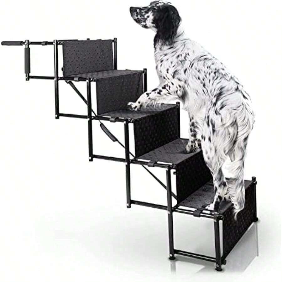 Bella And Balu Dog Staircase - The Joint- Ramp For Your Pet Foldable Entry Aid With Five Steps For Comfortable Getting On And Off For Indoor And Outdoor Use - Black1 - View 1