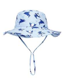 1pc Kids Sun Protection Bucket Hat With Windproof Rope, Simple Solid Color Or Cartoon Print Design, Thin Breathable Bucket Hat, Beach Hat And Bucket Hat Suitable For Daily Travel