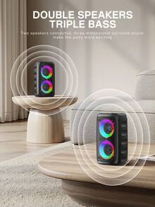 Kinglucky 无线扬声器、大型扬声器、立体声扬声器、低音炮、户外无线扬声器、便携式扬声器、蓝牙扬声器、派对迪斯科灯、TWS、AUX、MIC