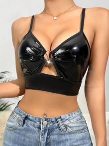 Women's Solid Color Casual - Regular Casual PU Leather Ring Sexy Lingerie, All Season