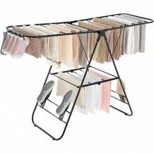 Airer, Foldable Clothes Drying Rack, Clothes Horse With Height-Adjustable Wings, Free-Standing Laundry Drying Rack, Indoor And Outdoor Use, Steel, Black LLR502B01 - Black - View 1