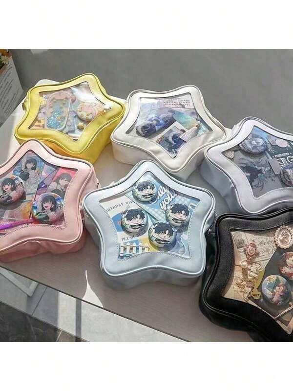 1pc Y2K Japanese Harajuku Kawaii Style High School Teen Girls JK &Lolita Bag Casual Campus Shoulder Bag,Millennial Hottie Cute Star Black Crossbody Bag,Transparent PU Leather Bag,Large Capacity DIY Badges Display Plate Ita Bag,Perfect Gifts For Women,Suitable For Daily Use,Comic Con,Concert,School,University Classroom,High Shool Junior High Shool Students Bag,Back To Shool Essentials,Collegue Homecoming,Second Dimension Fans,Japanese Anime Fans