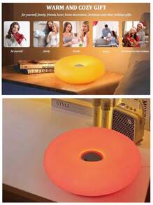 LED Orange/White Donut Decorative Table Lamp For Living Room, Bedroom, Dining Room, Bedside, Desk Lighting, Outdoor Camping, Birthday Gift, USB Plug, Touchable, Tri-Colour Dimmable, Adjustable Brightness