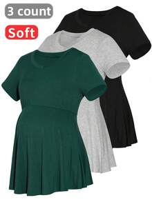 weisilong 3pcs Soft & Comfortable Summer Maternity T-Shirts - Sleeveless V-Neck, Knit Fabric, Breathable & Stretchy, Perfect For Pregnant Women, Maternity Clothing | Sleeveless Tops | Knit Construction, Pregnancy Clothes