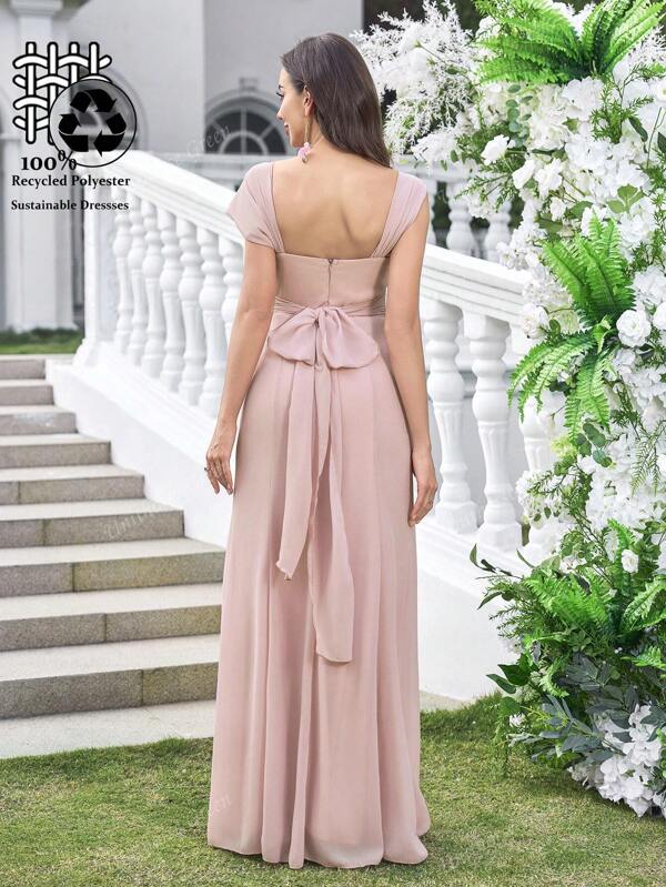 UNITHORSE UNITHORSE Stoffkleid mit V-Ausschnitt und Trägerlos, Kleid mit geraffter Taille und Schlitz an der Seite, elegantes Abendkleid, Brautjungfernkleid