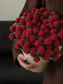 1 Set DIY Crochet Rose Bouquet Blanket Kit Crochet Flower Bouquet Blanket Material Knitting Kit Pack Red Rose Round Blanket Sofa Throw Blanket Birthday Anniversary Gift Wedding Gift Home Decor