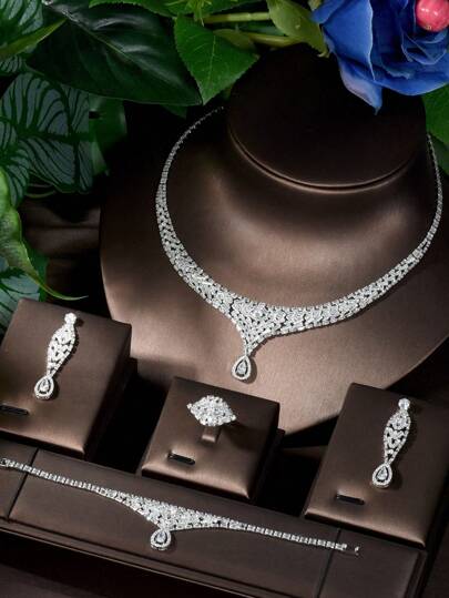 1 Set Luxury Cubic Zirconia Rhombus Jewelry Set, Suitable For Party Wear