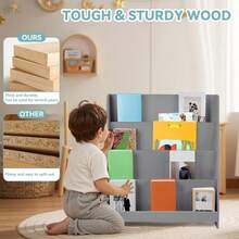 Children's Wooden Bookshelf, 4 Levels, 30*80*88cm, Storage Shelves, For The Children's Room - 灰色 - 查看 1