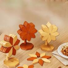 Complete Set Of Wooden Windmill, Heat-Resistant Coasters, Insulation Pad, Foldable Heat-Insulating Table Mat Decorations, Suitable For Household Use