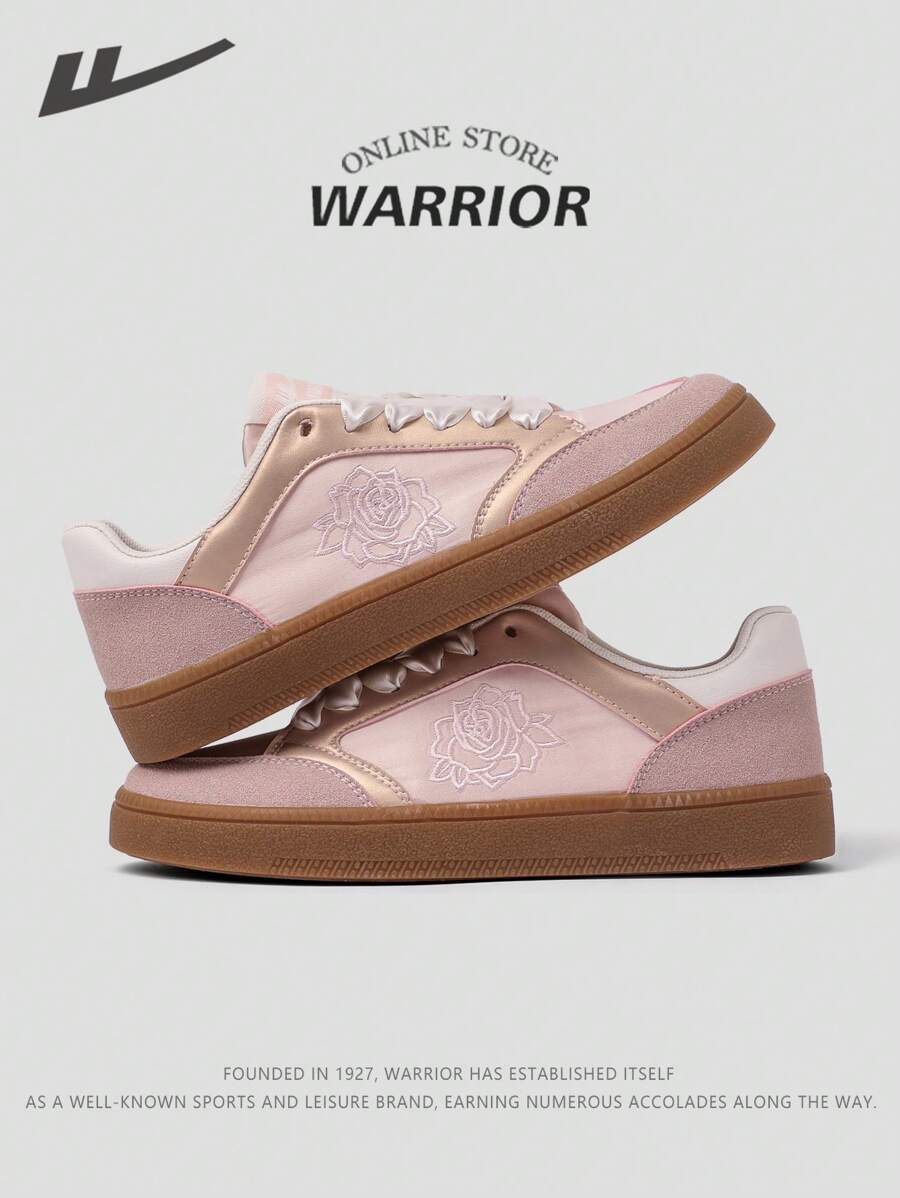 WARRIOR Serie de Guerreros: Regalo del Día de San Valentín - 1 par de zapatillas de running nuevas para mujer 2025, con cordones frontales de corte bajo, color rosa, diseño bordado de seda, planas, aptas para correr al aire libre y deportes, cómodas para el pie, adecuadas para todas las estaciones