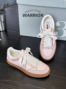 WARRIOR Serie de Guerreros: Regalo del Día de San Valentín - 1 par de zapatillas de running nuevas para mujer 2025, con cordones frontales de corte bajo, color rosa, diseño bordado de seda, planas, aptas para correr al aire libre y deportes, cómodas para el pie, adecuadas para todas las estaciones