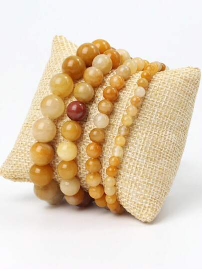 Pulsera de jade amarillo natural, diseño vintage sencillo, equilibrante de energía y calmante del estado de ánimo, con cuerda elástica