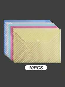 5 件/10 件/20 件透明白色/森绿色混合色/混合色斜条纹厚 PP 塑料 A4 文件夹，现代简约多用途防水防污按扣，返校/办公室文具文件夹，学校用品 - 混色斜紋 - 查看 15