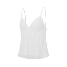 Women's Pleated Camisole Mini Bowknot Front Spaghetti Strap V-Neck Lace Cropped Tops - trắng - Xem 3