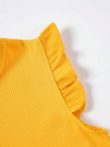 Set de 2 piezas de top sin mangas y shorts de unicolor para niñas, amarillo, para verano