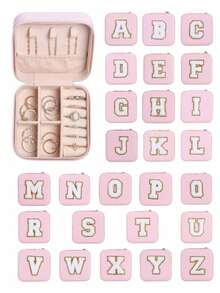 1 件粉色多功能便携式珠宝盒，带 26 个字母贴纸，DIY 珠宝收纳盒采用防水 PU 皮革制成，适合母亲节、情人节、女友、婚礼派对礼物夏季旅行、度假屋浴室装饰节日化妆品收纳盒 - 粉色 - 查看 7