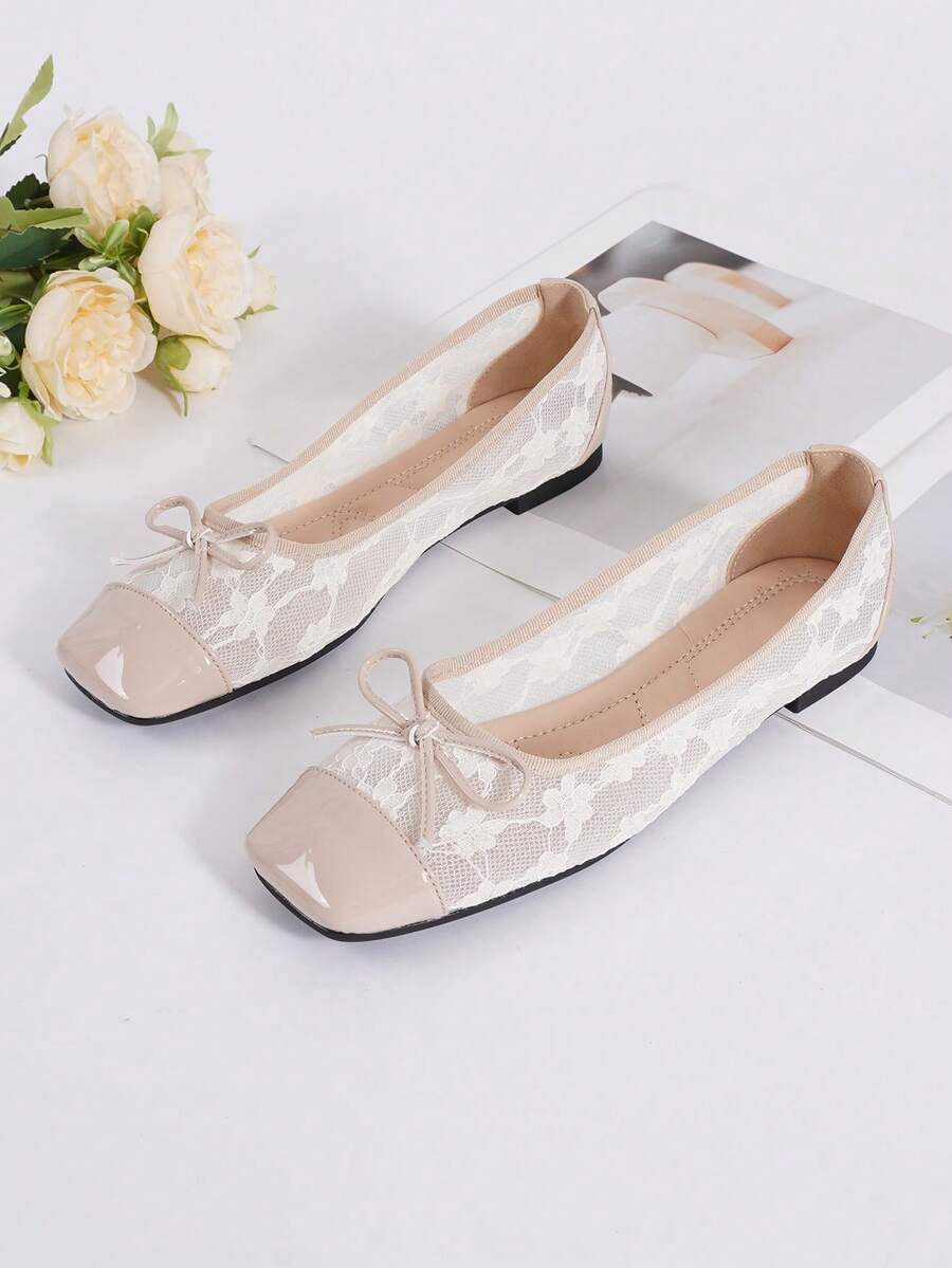 2025年新款蝴蝶结方头粗跟一脚蹬休闲舒适软底女鞋 - 杏色 - 查看 1