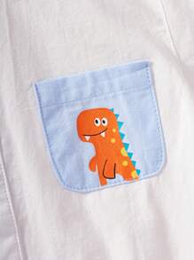 Top Polo Casual Estilo Escolar com Estampa de Dinossauro Fofa para Meninos, Top de Manga Curta Branca para Meninos, Novos Lançamentos de Verão
