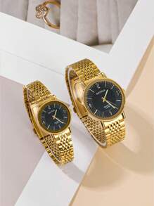 sottas Novo Relógio de Casal Dourado Masculino e Feminino, Um Par de Relógio Estilo Coreano, Simples, Atmosférico, Casual, Versátil, À Prova D'água, Quartzo, Pulseira de Aço