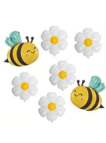 7 Stücke Bienen & Margerite Folienballon Set - Aluminium Folienballons geeignet für Frühling, Geburtstag, Jahrestag, Abschluss, Muttertags Partydeko - Auch geeignet für Hochzeiten, Taufen, Thanksgiving, Valentinstag und weitere Anlässe