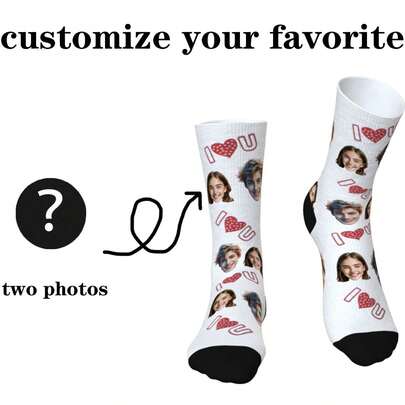 1 Pair 2025 New Head Love Custom Socks, Custom Socks, Custom Fun Crewneck Socks (With Photos) As A Lady's Gift, Sports Socks, Men's Gift Custom Valentine's Day Birthday Gift, As A Valentine's Gift