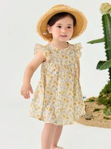 mini bala Vestido de algodón puro para niñas, dulce, transpirable y ligero con silueta evasé, nuevo para el verano 2025