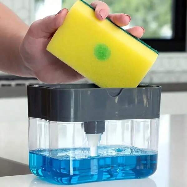 1 Set Soap Dispenser With Sponge Holder - Plastic Kitchen Sink Dish Soap Pump Dispenser With Sponge Holder, No Electricity Needed - Includes 1 Dispenser, 1 Sponge Holder And 1 Sponge (Random Color) Home Bathroom Decor Bathroom Accessories Bathroom Organizer Summer Back To School