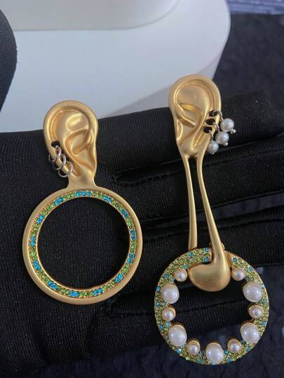 2pcs Vintage Alloy Faux Pearl & Rhinestone Decor Exaggerated Drop Earrings, Fashion High-End Accessories For Women, Suitable For Daily Wear And Parties