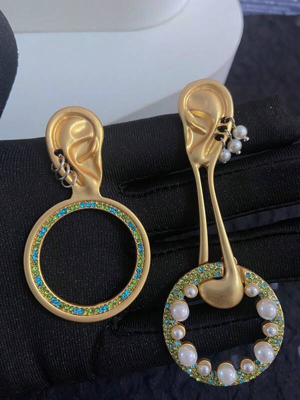 2pcs Vintage Alloy Faux Pearl & Rhinestone Decor Exaggerated Drop Earrings, Fashion High-End Accessories For Women, Suitable For Daily Wear And Parties