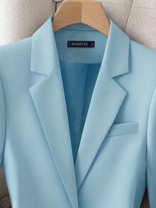 HOMEYEE Vintage Colorblock Blazer Collar Long Sleeve Shirt, Elegant Casual Business Office Wear, Spring/Autumn/Winter - 藍色 - 查看 3
