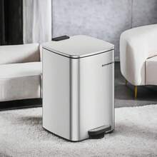 SONGMICS 5.2-Gallon Stainless Steel Trash Can With Inner Bucket - Kitchen Garbage Can, Soft Close, Stays Open Feature, 20L Trash Bin - 金屬銀 - 查看 1