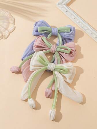 1 件优雅郁金香蝴蝶结发夹，适合度假、日常、海滩 - 聚酯纤维（涤纶），优雅、休闲、日常、四季爪夹发夹发夹，女士冬季服装，蝴蝶结，可爱