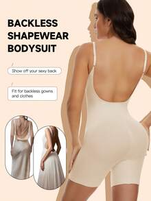 Women Backless Shapewear Bodysuit Tummy Control Smooth Bodysuit Slmming Body Shaper Tops Underwear - Beige - View 6