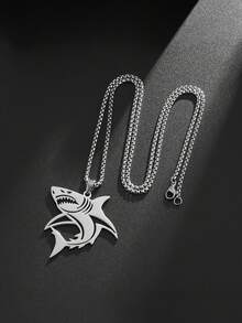1 buc. Colier cu pandantiv punk Fierce Shark din oțel inoxidabil, accesoriu elegant pentru îmbrăcăminte de stradă, colier decorativ versatil - Argint - Vizualizare 10