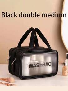 3pcs/Set Summer Travel Double Layer Makeup Bag, Large Capacity PVC Toiletry Bag, Multi-Function Luggage Bag, Makeup Brush Organizer, Hanging Toiletry Bag, Cosmetic Storage Bag, Data Bag, Luggage Bag Suitable For Lipstick, Makeup Brushes, Makeup Pens, Eyeshadow, Mirror, Eyeliner, Lip Gloss, Skincare, Toothbrush, Toothbrush Cup, Soap, Shampoo, Comb, Watch, Phone, Necklace, Jewelry, Digital Products Storage