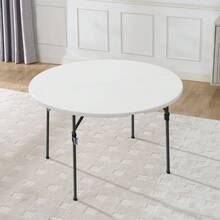 Mainstays 4 Foot Fold-In-Half Round Plastic Table, Indoor Outdoor, White - White - View 8