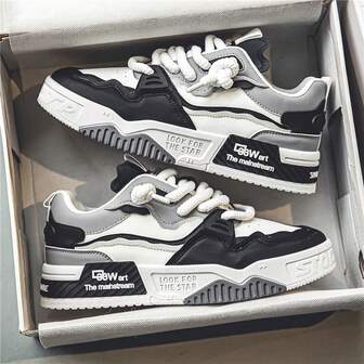 男式 PU 皮革厚底休闲运动鞋和百搭面包鞋