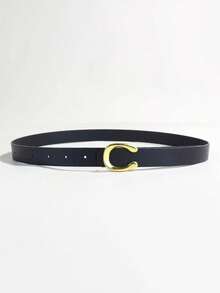 2pcs Ladies' Multi-Color Leather Gold Flat C-Nail Buckle Belt, Fashionable And Versatile For Daily Travel, Ladies' Belt - Multicolor - View 3