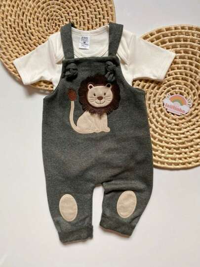 Macacão Jardineira Body Bebê Masculino Infantil Baby Leão