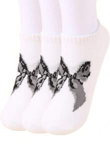 3 Pairs Ladies Bow Detail Simple Casual Boat Socks, For Everyday Wear - Multicolor - View 8