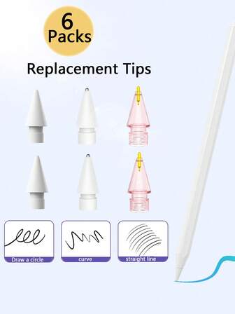 6 件替换笔尖兼容 Apple Pencil 第 1/2 代，铅笔笔尖兼容 iPad Pro Pencil 第 2/1 代