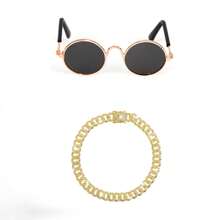2pcs Chain Collar And Sunglasses Porch Goose Outfits For Plastic Goose 23"/ 17'' Lawn Goose Statue Sunglasses Gold Rhinestone Collar For Garden Goose Retro Pet Party Patio Yard